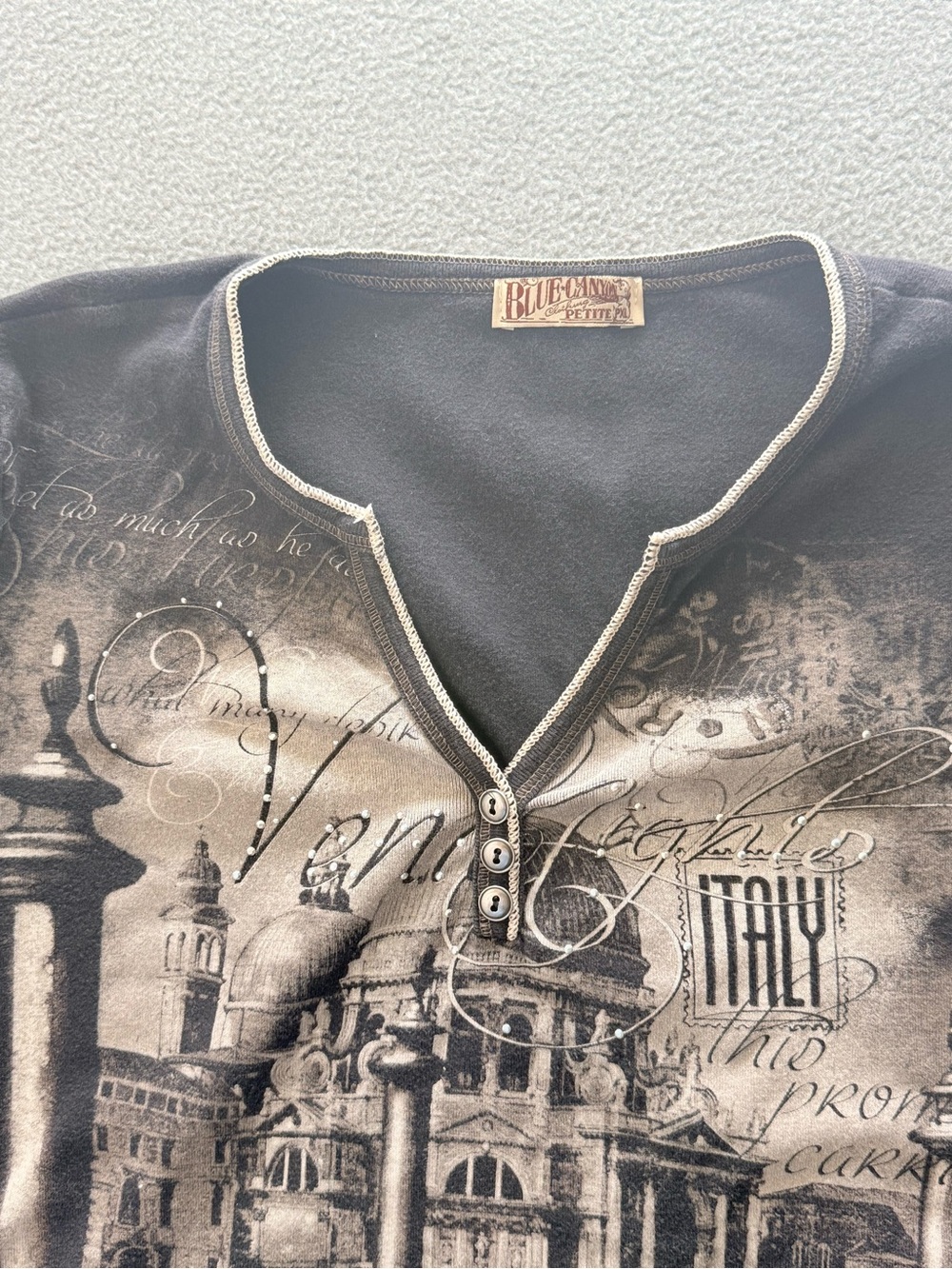 Blue Canoe Black Graphic Henley Top